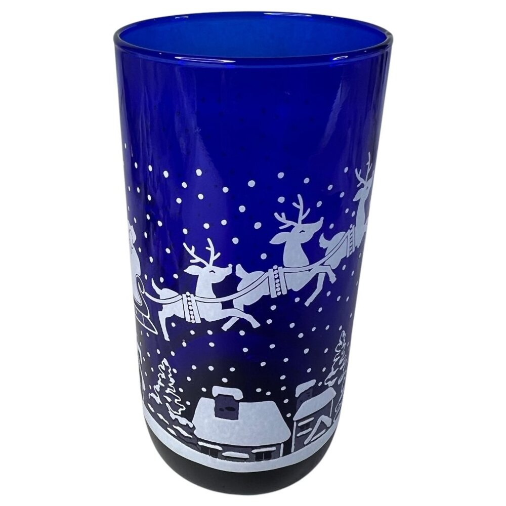 Vintage Cobalt Blue Christmas Glass Santa Claus Sleigh & Reindeer 5 3/4” Tall - Picture 7 of 7